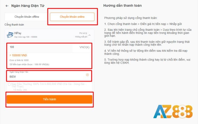 Nạp tiền bằng hình thức chuyển khoản online Nạp tiền bằng hình thức chuyển khoản online